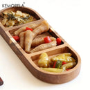 GobekUsa Acacia Wood Oval Three-Compartment Japanese Dip Plate | Breakfast Dip Plate