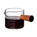 GobekUsa Glass Espresso Pitcher with Double Spouts and Wooden Handle