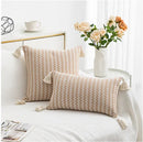 GobekUsa Jacquard Woven Cushion Cover with Tassels - Modern Minimalist Striped Design