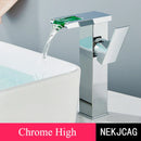 GobekUsa LED Waterfall Basin Faucet: Black Mixer Tap with Light, Deck Mount Kitchen Sink