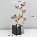 GobekUsa Golden Tree Crystal Flower Brass Amethyst Decor with Golden Bird Figurines