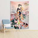 GobekUsa Geisha in Kimono Tapestry - Sakura Background Home Decor