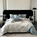 GobekUsa Luxe Butterfly Flowers Embroidery Bedding Set with Duvet Cover Sheet Pillowcases 4Pcs