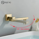 GobekUsa Brushed Gold Wall Mounted Basin Faucet with Rotating Mixer