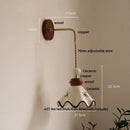 GobekUsa Ceramic LED Wall Light Copper Pull Chain Wood Base Modern Bedside Lamp
