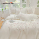 GobekUsa Ice Silk Embroidered Ruffles Duvet Set with Cool & Skin-Friendly Feel