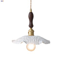 GobekUsa LED Pendant Light Fixture Walnut Wood Ceramic Knob Switch Hanging Lamp