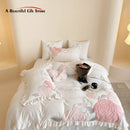GobekUsa Lace Ruffles Princess Duvet Set, Butterfly Flowers Embroidery, Cozy Bedding with Bed Sheet & Pillowcases