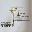 GobekUsa Green Class Ball LED Wall Light Fixture, Copper Socket, Pull Chain Switch