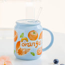 GobekUsa Fruit Shape Ceramic Mug with Lid and Straw, Cute Korean Style Design