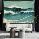 GobekUsa Blue Wave Oil Painting Tapestry Wall Hanging for Bohemian Style Room Decor