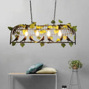 GobekUsa Iron Bird Cage Chandelier with Green Leaf Decoration and LED Lamps