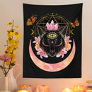GobekUsa Cat Witch Moon Star Tapestry Wall Hanging - Trippy Psychedelic Wall Decor