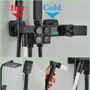 GobekUsa Digital Display Thermostatic Shower Faucet Set, Rain Shower Column, Wall Mount - Black/Chrome