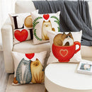 GobekUsa Cartoon Cat Linen Pillowcase 45x45cm Couple Love Cushion Covers for Living Room