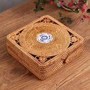 GobekUsa Handwoven Rattan Storage Box with Lid Chinese Knot Ornament for Kitchen Organization