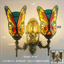 GobekUsa Butterfly Glass Sconces LED Wall Lamps Tiffany Mediterranean Bedroom Lighting