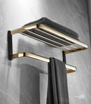 GobekUsa Gold & Black Bathroom Hardware Set: Shelf, Towel Rack, Paper Holder, Brush Holder