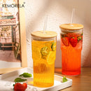 GobekUsa 500ml Ribbed Glass Cup with Lid and Straw | Stylish Drinking Glass for Any Occasion