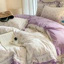 GobekUsa Lace Ruffles Cotton Floral Duvet Set with Pillowcase, Princess Bedding