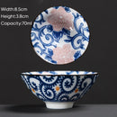 GobekUsa Blue & White Ceramic Kung Fu Tea Cup - Japanese Style Porcelain Sake Cups