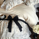GobekUsa Lace Ruffles Bow Princess Bedding Set: Egyptian Cotton Duvet Cover, Bedskirt, Bedspread, Pillowcases