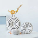 GobekUsa Geometric Stripes Ceramic Vase with Round Cut-outs for Home Decor