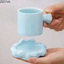 GobekUsa Bowknot Decor Porcelain Cup & Saucer Set - Elegant Coffee Mug for Dining Table