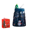 GobekUsa Christmas Tree Ceramic Mug with Lid Straw for XMAS Gift