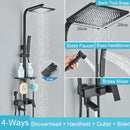 GobekUsa Black Brass Shower Faucet Set Rainfall Bathtub Tap With Bathroom Shelf