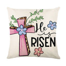 GobekUsa Easter Bunny Rabbit Linen Cushion Cover 45x45cm - Flower Print Festival Pillowcase