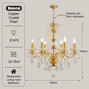 GobekUsa Gold Brass Crystal Chandelier - Luxurious Candle Lights for Villa Living Room