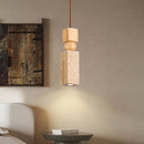 GobekUsa Cuboid Stone LED Pendant Lights Wood Yellow Travertine Interior Lighting Hanging Lamp