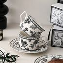 GobekUsa Black Bird Ceramic Coffee Cup and Saucer Set for English Afternoon Tea and Coffee