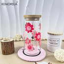 GobekUsa 470ML Pink Smiling Flower Theme Beverage Glass - Set of 1/2/4