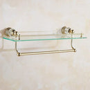 GobekUsa Brass and Crystal Bathroom Accessories Set: Shelf, Robe Hook, Paper Holder, Brush Holder