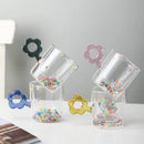 GobekUsa 250ml Double Wall Glass Mug with Glitter Flowers and Flower Handle