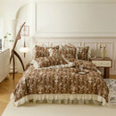 GobekUsa French Country Flowers Print Bedding Set with Lace Ruffles