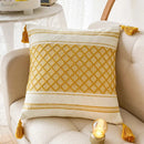 GobekUsa Blue Diamond Jacquard Tassel Cushion Cover 45x45cm
