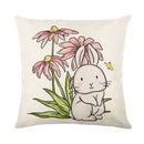 GobekUsa Easter Bunny Rabbit Linen Cushion Cover 45x45cm - Flower Print Festival Pillowcase