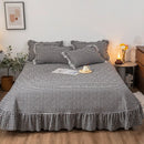 GobekUsa Cotton Plaid Stripe Ruffles Bedding Set with Lace Accents