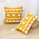 GobekUsa Boho Style Tufted Tassels Yellow Cushion Cover for Home Decor