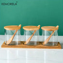 GobekUsa Glass Spice Jar Set with Bamboo Lid - 2/3PCS Round Mouth Seasoning Organizer