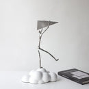 "GobekUsa Resin Paper Airplane Cloud Figure for Home Decor - Black Cartoon Abstract Figurine"