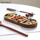GobekUsa Acacia Wood Oval Three-Compartment Japanese Dip Plate | Breakfast Dip Plate