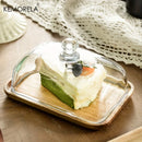 GobekUsa Cake Dessert Wood Plate with Glass Dust Cover | Elegant Serving Dish for Various Treats