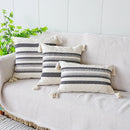 GobekUsa Ivory Brown Coffee Black Stripe Pillow Case with Tassels 45x45cm 30x50cm 50x50cm