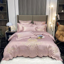 GobekUsa Gold Feather Embroidery Egyptian Cotton Patchwork Bedding Set
