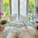 GobekUsa Korean Princess Lace Ruffles Flowers Embroidery Bedding Set with 100% Cotton Quality.