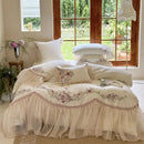 GobekUsa Elegant Flowers Embroidery Lace Princess Wedding Bedding Set - 1200TC Cotton Duvet Cover